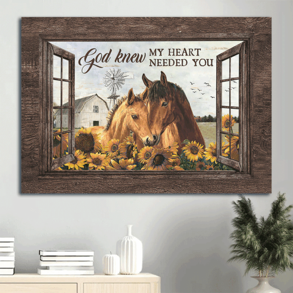 Christian Landscape Poster Home Decor: Horses Drawing Sunflower Painting White House  Poster Home Decor Gift – Gift for Christian – God Knew My Heart Needed You – Wall Art Print
