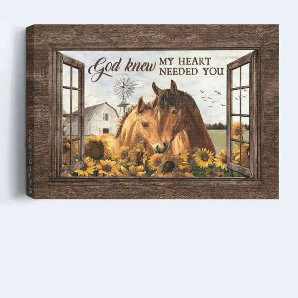 Christian Landscape Poster Home Decor: Horses Drawing Sunflower Painting White House  Poster Home Decor Gift – Gift for Christian – God Knew My Heart Needed You – Wall Art Print