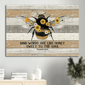 Jesus Landscape Poster: Honeybee Drawing Sunflower Painting - Christian Wall Art Gift