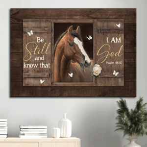 Christian Home Decor Gift: Jesus Landscape Poster with Horse Artwork and Butterfly  Poster Home Decor Gift - Be Still and Know - Christian Wall Art Prints