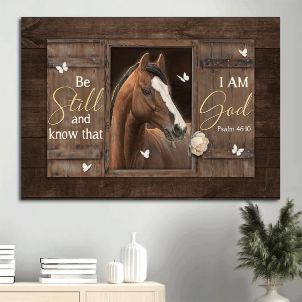 Christian Home Decor Gift: Jesus Landscape Poster with Horse Artwork and Butterfly  Poster Home Decor Gift – Be Still and Know – Christian Wall Art Prints
