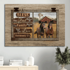Christian Jesus Landscape Poster: Horses Drawing Meadow Land & Windmill  Poster Home Decor Gift - Bless the Food Before Us - Wall Art & Home Decor Gift