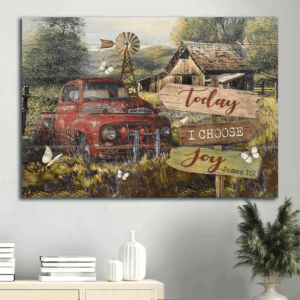 Christian Home Decor: Jesus Landscape & Today I Choose Joy Poster Gift Set - Watercolor Ladybug Car Old Barn Windmill