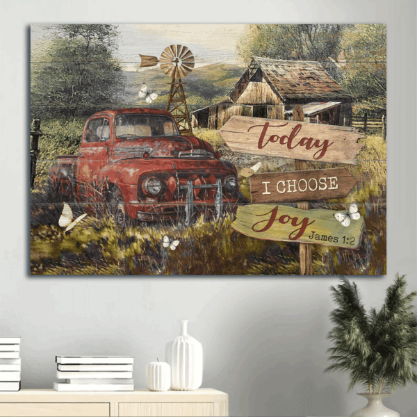 Christian Home Decor: Jesus Landscape & Today I Choose Joy Poster Gift Set – Watercolor Ladybug Car Old Barn Windmill