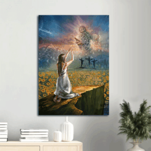 Jesus Portrait Poster Home Decor Gift - Salvation Prayer Sunflower Field Christian Wall Art