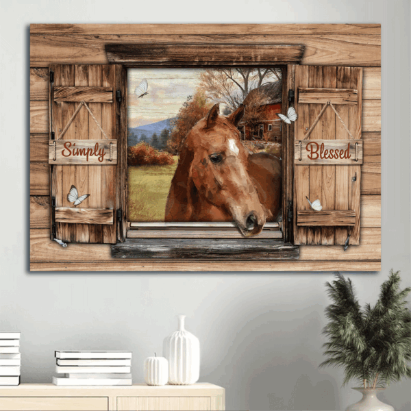 Jesus Landscape Poster with Watercolor Horse & Sunset – Christian Home Decor Gift with Pretty Butterfly & Green Meadow