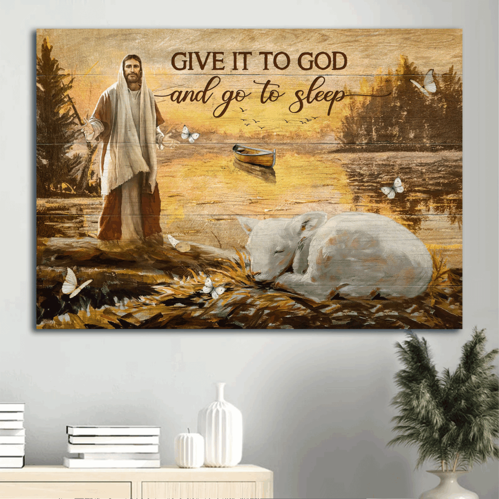 Jesus Landscape Poster: Watercolor Lamb & Magic Lake Home Decor Gift for Christians