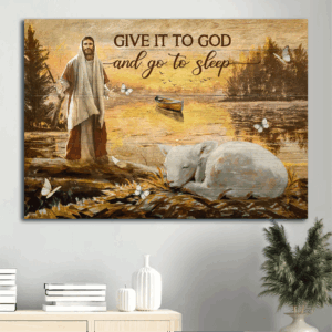 Jesus Landscape Poster: Watercolor Lamb & Magic Lake Home Decor Gift for Christians