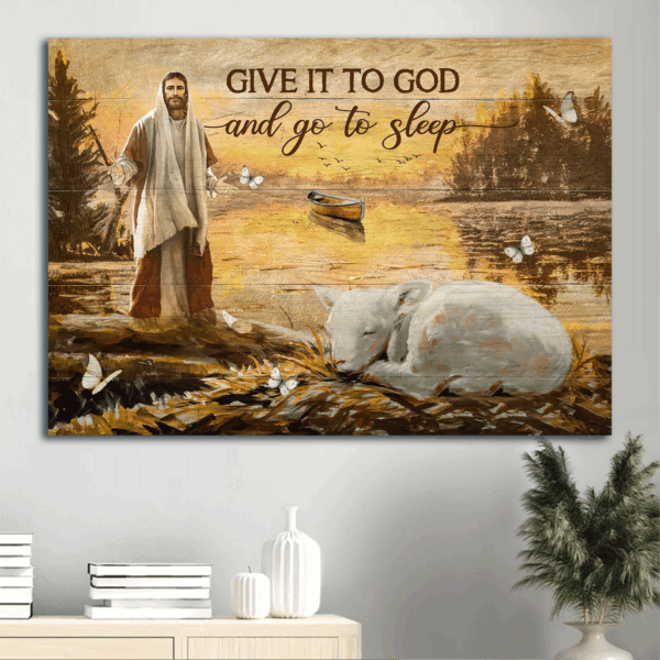 Jesus Landscape Poster: Watercolor Lamb & Magic Lake Home Decor Gift for Christians