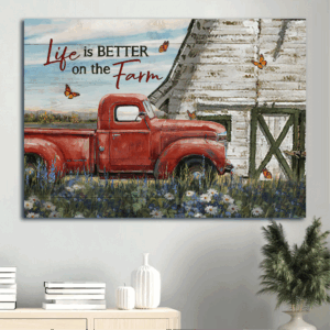Jesus Landscape Poster - Watercolor Ladybug Car & Lavender Garden - Gift For Christian Home Decor