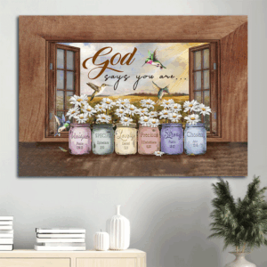 Jesus Landscape Poster: Hummingbird & Daisy Flower Window Frame  Poster Home Decor Gift - Gift for Christian Home Decor