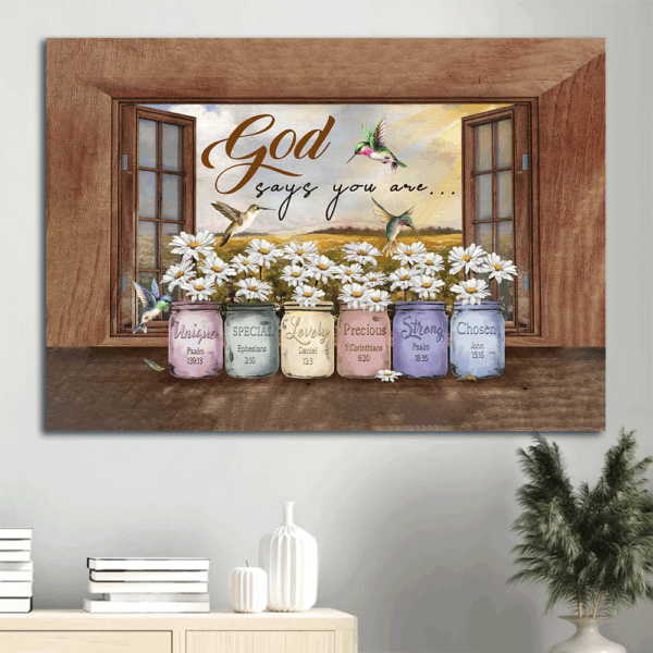 Jesus Landscape Poster: Hummingbird & Daisy Flower Window Frame  Poster Home Decor Gift – Gift for Christian Home Decor