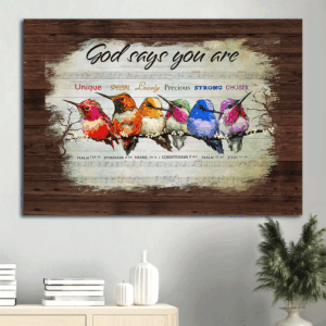 Christian Home Decor Gift: Jesus Landscape Poster with Hummingbird Painting & Music Sheet - God Says You Are  Poster Home Decor Gift