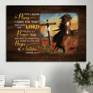 Christian Landscape Poster: Horse Flower Field Wooden Cross  Poster Home Decor Gift - Home Decor Gift