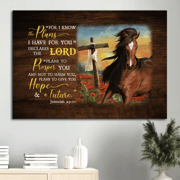 Christian Landscape Poster: Horse Flower Field Wooden Cross  Poster Home Decor Gift – Home Decor Gift