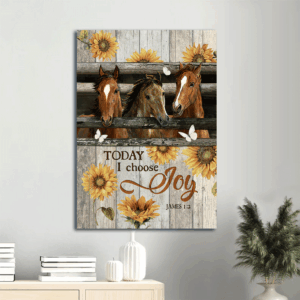 Christian Home Decor Gift: Vintage Jesus Portrait Poster with Horse Painting & Sunflower  Poster Home Decor Gift - Today I Choose Joy Wall Art
