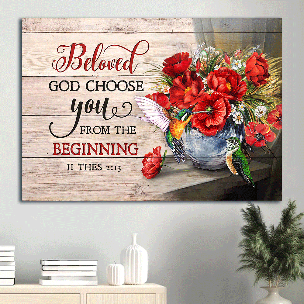 Beloved God Choose You Landscape Poster- Christian Home Decor Gift with Hummingbird and Poppy Flower Painting Beloved God Choose You Landscape Poster- Christian Home Decor Gift with Hummingbird and Poppy Flower Painting