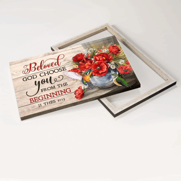 Beloved God Choose You Landscape Poster- Christian Home Decor Gift with Hummingbird and Poppy Flower Painting