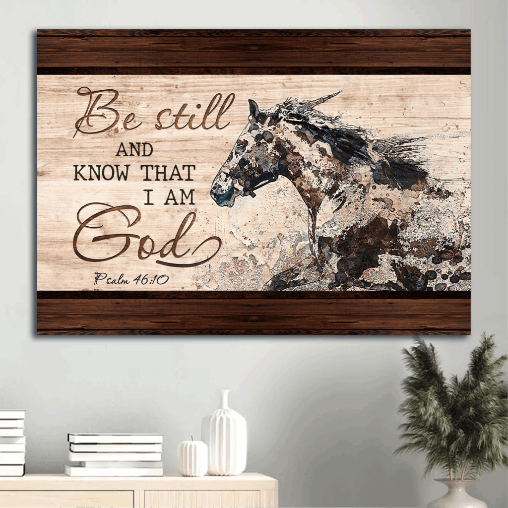 Jesus Landscape Watercolor Painting Poster Home Decor Gift – Running Horse Wooden Frame – Gift For Christian – Be Still And Know That I Am God Jesus Landscape Watercolor Painting Poster Home Decor Gift – Running Horse Wooden Frame – Gift For Christian – Be Still And Know That I Am God