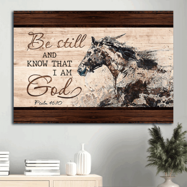 Jesus Landscape Watercolor Painting Poster Home Decor Gift – Running Horse Wooden Frame – Gift For Christian – Be Still And Know That I Am God