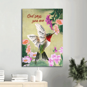 Christian Home Decor Gift: Jesus Portrait Poster with Hummingbird and Flowers - Christian Wall Art