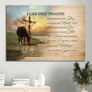 Jesus Landscape Poster Home Decor Gift - Horse & River Painting Christian Wall Art & Prints
