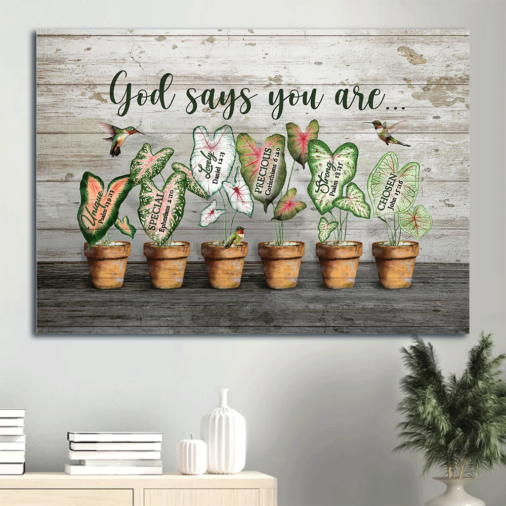 Christian Home Decor Gift: Jesus Landscape Poster with Hummingbird Painting and Caladium Pots – God Says You Are Poster Home Decor Gift Christian Home Decor Gift: Jesus Landscape Poster with Hummingbird Painting and Caladium Pots – God Says You Are Poster Home Decor Gift