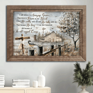 Jesus & Chickadee Landscape Posters - Christian Home Decor Gifts with Amazing Grace Painting