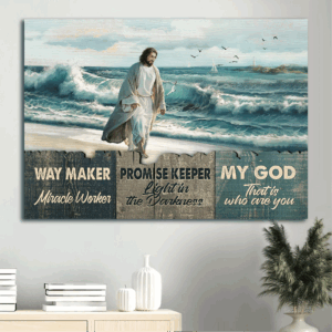 Jesus Landscape Poster Home Decor Gift - Christian Wall Art featuring Beach painting and Walking with Jesus canvas