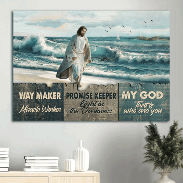 Jesus Landscape Poster Home Decor Gift – Christian Wall Art featuring Beach painting and Walking with Jesus canvas