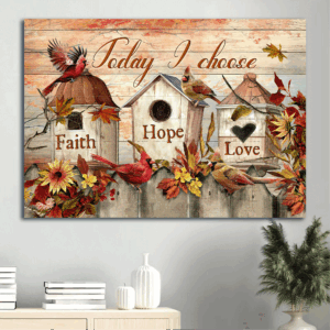 Jesus Landscape Poster Home Decor Gift - Watercolor Cardinal Abstract Flower Bird House - Christian Faith Hope Love