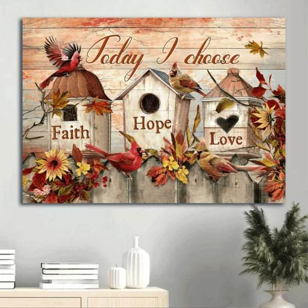 Jesus Landscape Poster Home Decor Gift – Watercolor Cardinal Abstract Flower Bird House – Christian Faith Hope Love