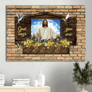 Jesus Christ Landscape Poster: Christian Home Decor Gift with Hummingbird and Yellow Flower