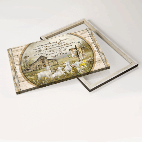Jesus Landscape Poster: Old Barn House & Lambs of God – Christian Home Decor Gift with Amazing Grace Painting