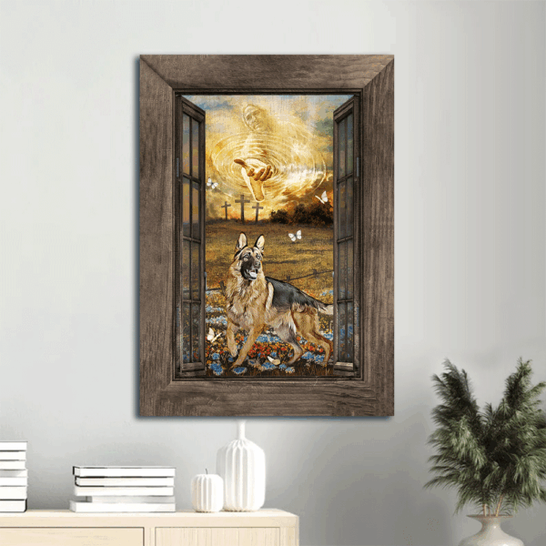 Jesus Calls German Shepherd & Blue Flower Field  Poster Home Decor Gift – Christian Wall Art Gift
