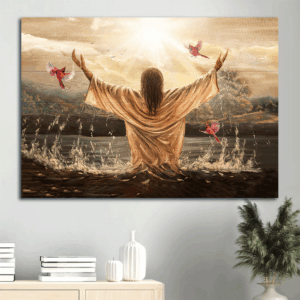 Jesus Landscape Poster: Christian Wall Art Gift - Walk on Water Artwork & Cardinal  Poster Home Decor Gift Decor