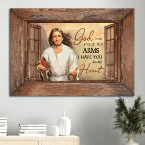 Into Jesus s Arms Landscape Poster - Christian Home Decor Gift with Red Cardinal Painting