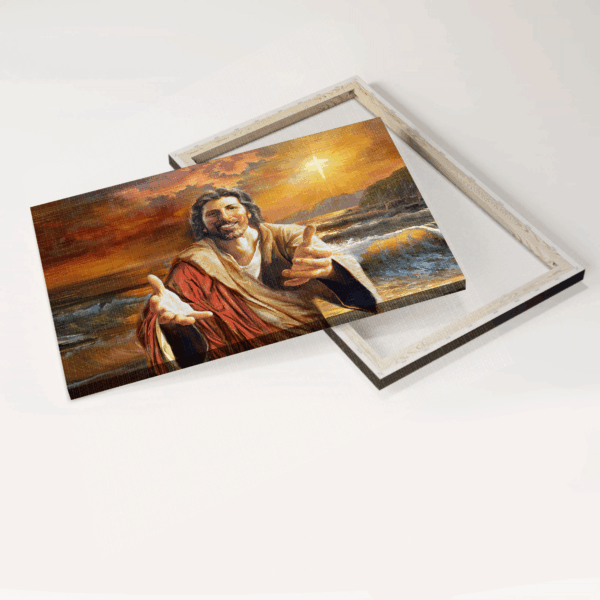 Jesus Landscape Poster: Ocean Sunset Painting – Come unto Christ Home Decor Gift for Christians
