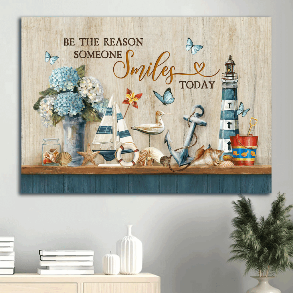 Christian Home Decor Gift: Jesus Ocean Seashell & Hydrangea Landscape Poster – Be the Reason Someone Smiles Christian Home Decor Gift: Jesus Ocean Seashell & Hydrangea Landscape Poster – Be the Reason Someone Smiles