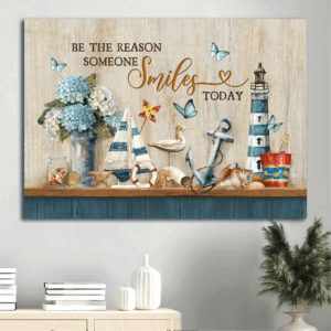 Christian Home Decor Gift: Jesus Ocean Seashell & Hydrangea Landscape Poster - Be the Reason Someone Smiles