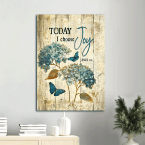 Christian Home Decor Gift: Jesus Portrait Poster with Hydrangea Painting and Blue Butterfly  Poster Home Decor Gift - Today I Choose Joy Wall Art