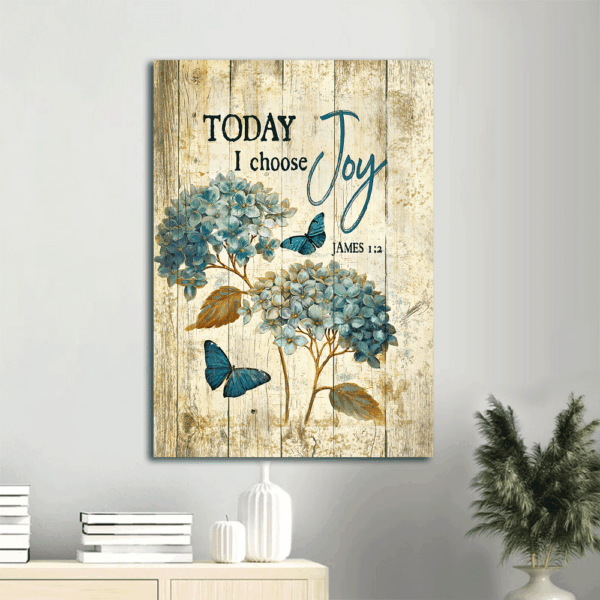 Christian Home Decor Gift: Jesus Portrait Poster with Hydrangea Painting and Blue Butterfly  Poster Home Decor Gift – Today I Choose Joy Wall Art