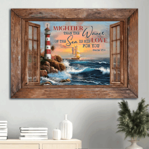 Jesus Ocean Landscape Poster - Lighthouse Drawing & Ship Home Decor Gift for Christians - His Love for You