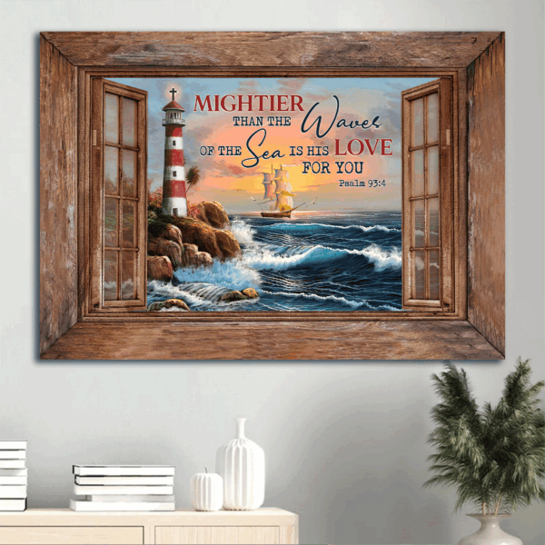 Jesus Ocean Landscape Poster – Lighthouse Drawing & Ship Home Decor Gift for Christians – His Love for You