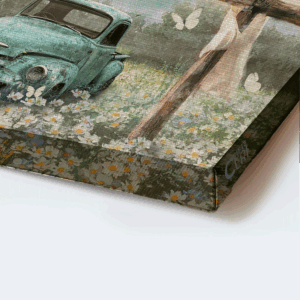 Jesus Landscape Poster Home Decor Gift - Christian Old Car Flower Field Wooden Cross - Amazing Grace 1