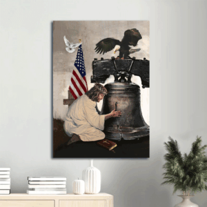 Christian Home Decor Gift: Jesus Portrait Poster with Eagle and US Flag - Wall Art Prints