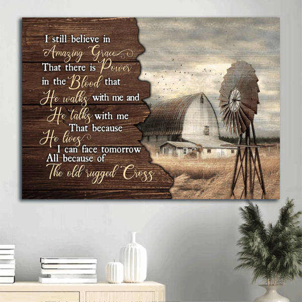 Christian Home Decor Gift – Jesus & Windmill Landscape Poster – Amazing Grace Art