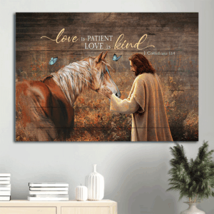 Jesus Landscape Poster Home Decor Gift - Christian Wall Art with Love is Patient Love is Kind Theme