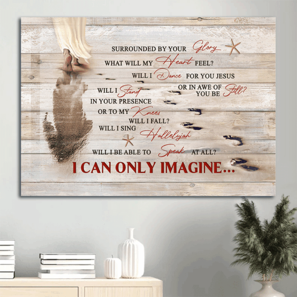 Jesus Landscape & Footprints On The Beach Poster Home Decor – Christian Gift