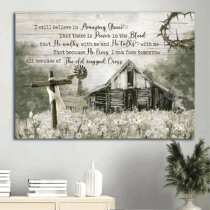 Jesus Landscape Poster - Old Barn Painting & Dandelion Field Home Decor Gift for Christians